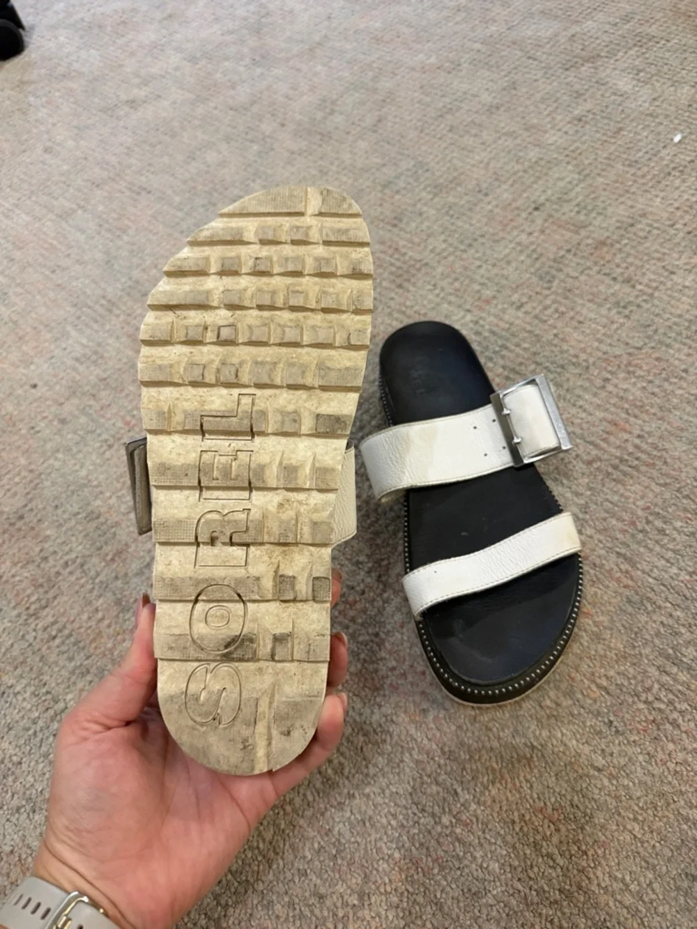 Sorel Black & White Dual-Strap Slide Sandals